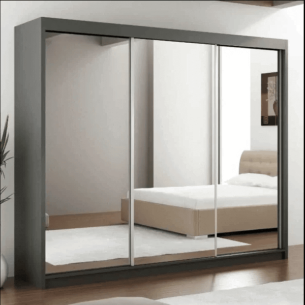 Black Chicago 250cm Wide Mirror Sliding Wardrobe - Image 2