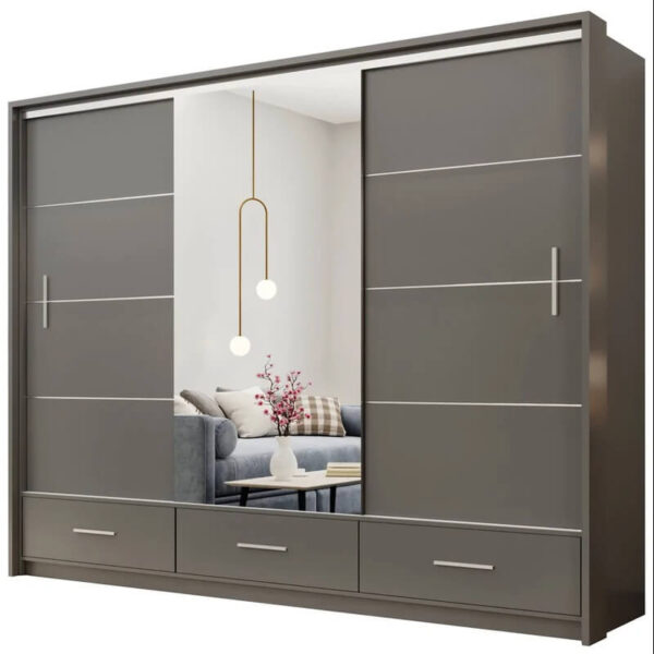 255cm Marsylia High Gloss Mirror Sliding Door Wardrobe - Image 3