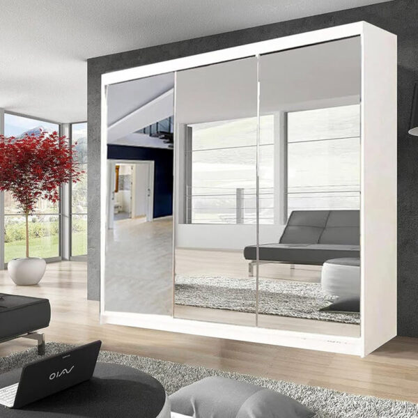 Black Chicago 250cm Wide Mirror Sliding Wardrobe - Image 3