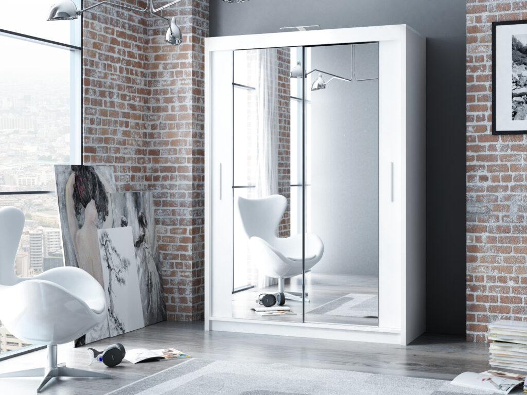 White Berlin 150cm Wide Mirror Sliding Wardrobe