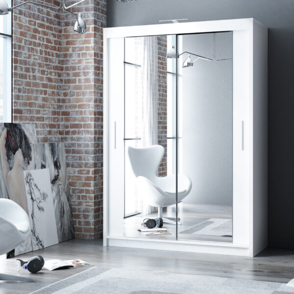 White Berlin 150cm Wide Mirror Sliding Wardrobe