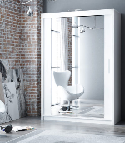 White Berlin 150cm Wide Mirror Sliding Wardrobe