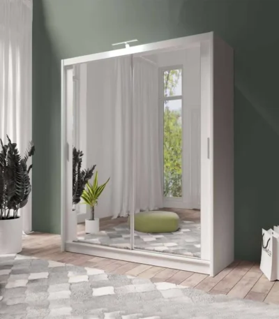 White Berlin 180cm Wide Mirror Sliding Wardrobe