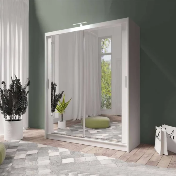 White Berlin 180cm Wide Mirror Sliding Wardrobe