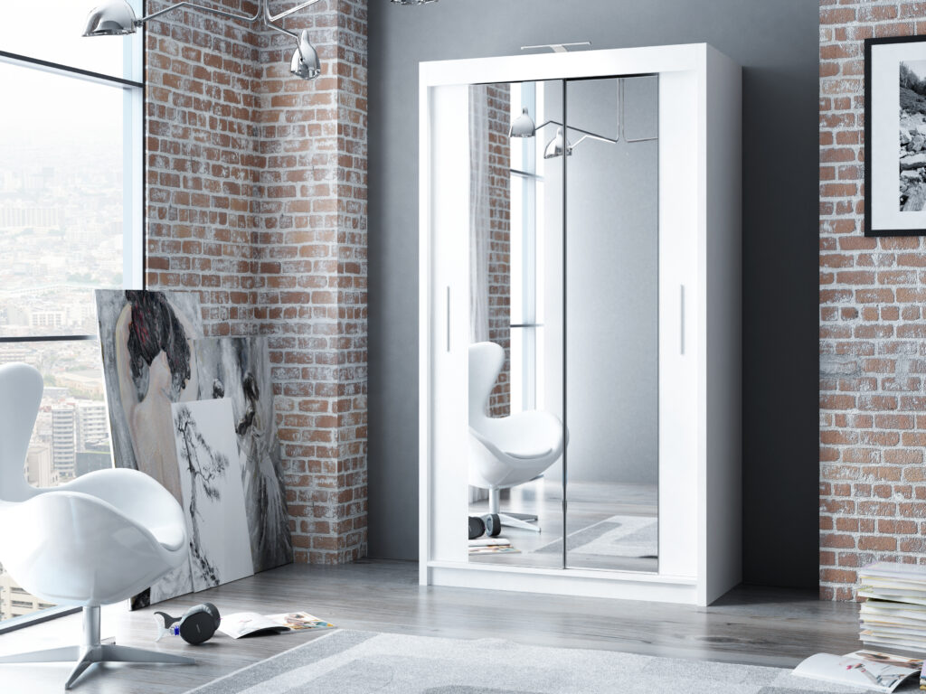 White Berlin 120cm Wide Mirror Sliding Wardrobe