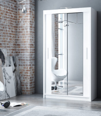 White Berlin 120cm Wide Mirror Sliding Wardrobe