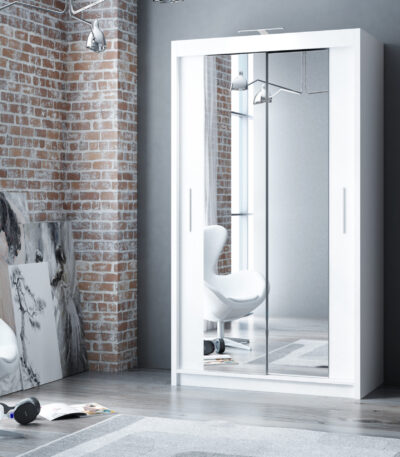 White Berlin 120cm Wide Mirror Sliding Wardrobe