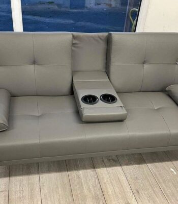 Leather 2 Seater Cup Holder Sofa Bed
