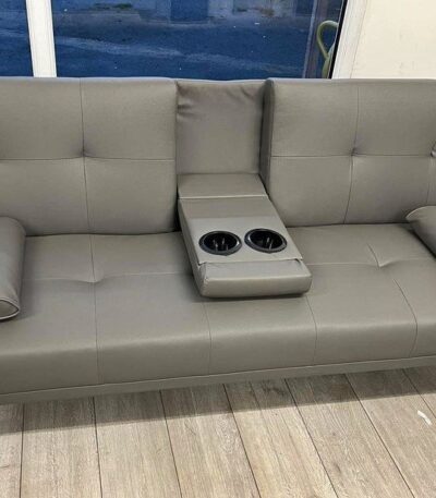 Leather 2 Seater Cup Holder Sofa Bed
