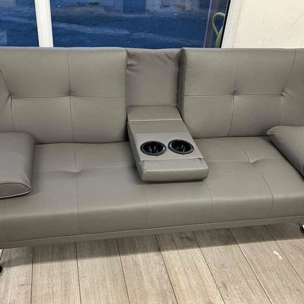 Leather 2 Seater Cup Holder Sofa Bed