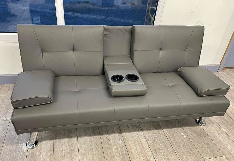 Leather 2 Seater Cup Holder Sofa Bed