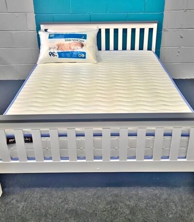Double White Wooden Bed Frame with optional Mattress