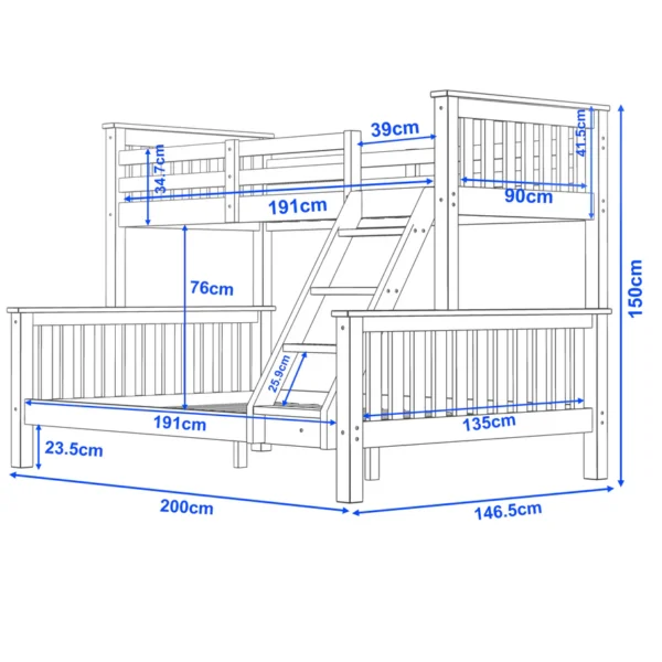 Triple Wooden Bunk Bed Dimensions