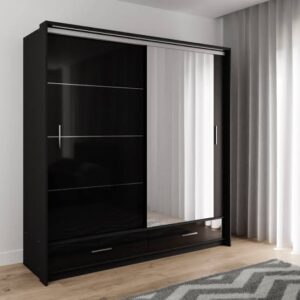 Black High Gloss Sliding Mirror Door Marsylia wardrobe
