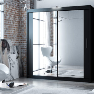 Black Berlin 203cm Wide Mirror Sliding Wardrobe