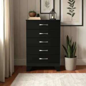 Fully Assembled Black Chest of Drawers – 5 Drawer Storage Cabinet
