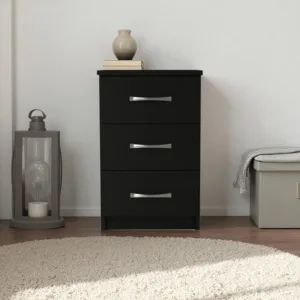 Fully Assembled Black Bedside Table – Sleek Nightstand with Drawers