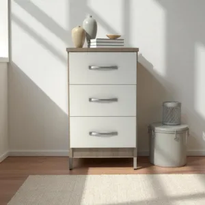 Fully Assembled White and Oak Bedside Table - Ready to Use